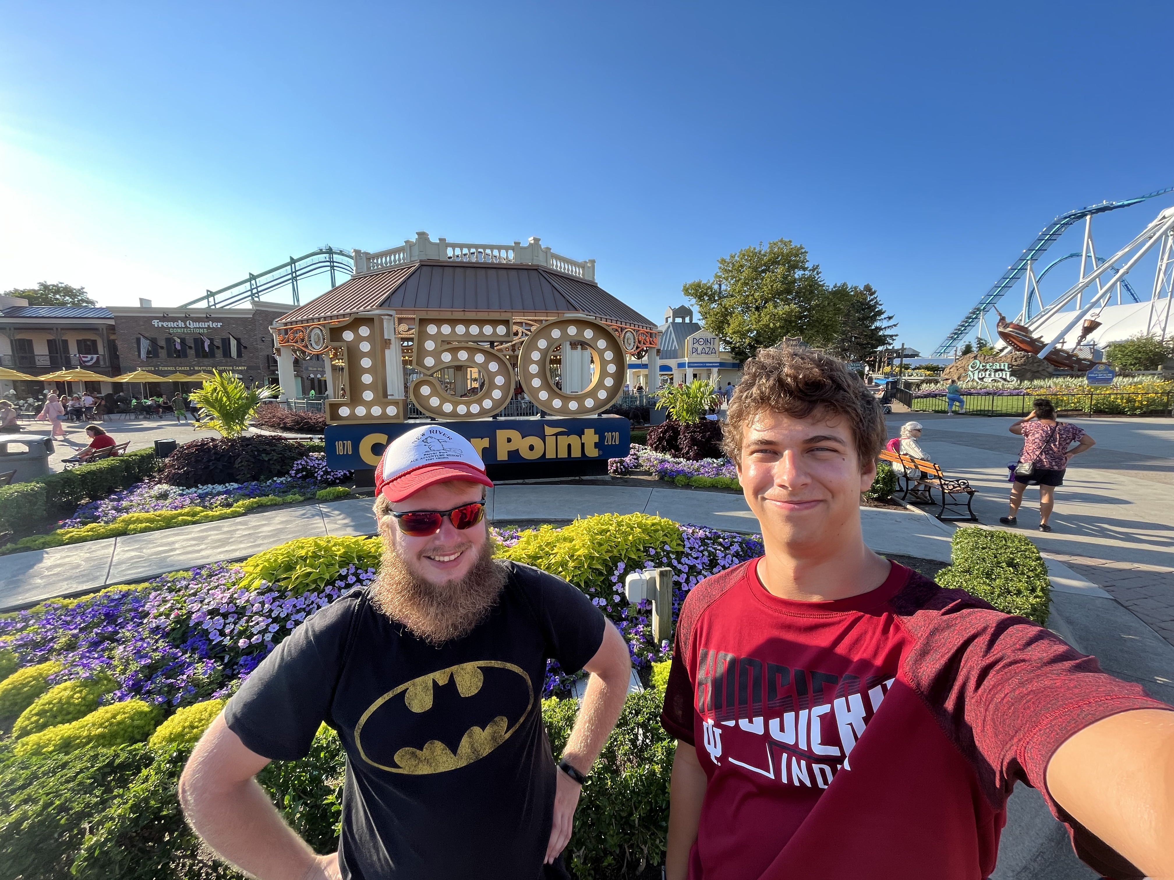 Jarrett and his friend smile after leaving Cedar Point